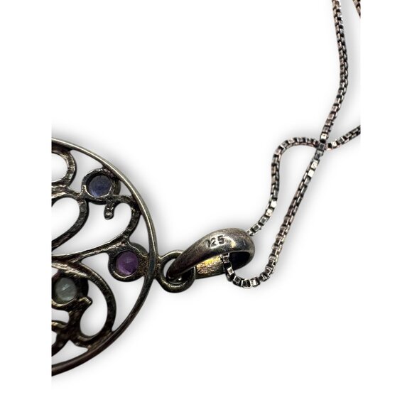 Sterling Silver Tree Of Life Gemstone Pendant Necklace 925 Box Chain 24" - Picture 4 of 9